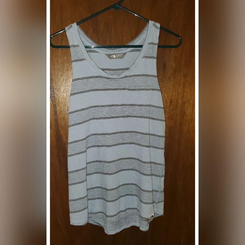 The North Face Gray And Blue Striped  Tank Top Sz Medium